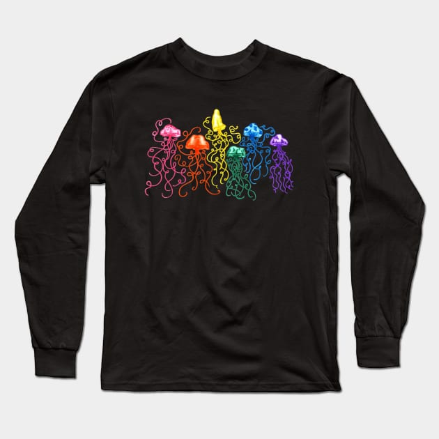 Neon Rainbow Jellyfish Long Sleeve T-Shirt by TooCoolUnicorn